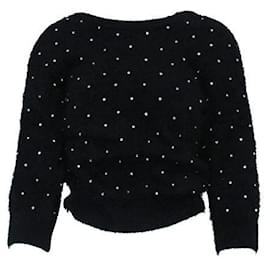 Autre Marque-CONTEMPORARY DESIGNER Black Angora Sweater with Crystal Embellishments-Black