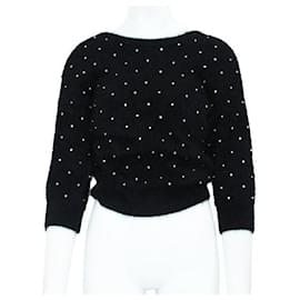 Autre Marque-CONTEMPORARY DESIGNER Black Angora Sweater with Crystal Embellishments-Black