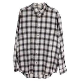 Issey Miyake-Camisa xadrez preta e branca de manga comprida-Preto