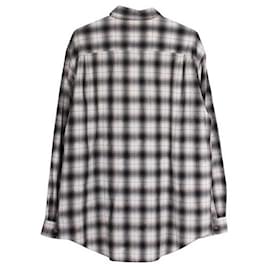 Issey Miyake-Camisa de manga larga a cuadros en negro y blanco-Negro