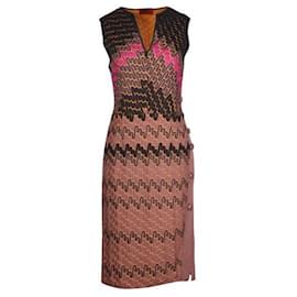 Missoni-Knit Dress with Side Button Opening-Brown