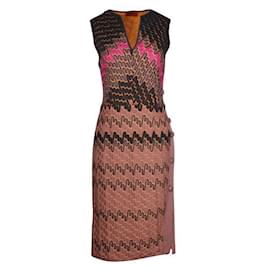 Missoni-Knit Dress with Side Button Opening-Brown