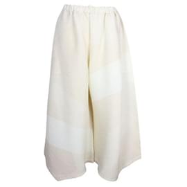 Issey Miyake-Ivory and Beige Wide Leg Pleated Pants-Cream