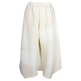 Issey Miyake-Ivory and Beige Wide Leg Pleated Pants-Cream