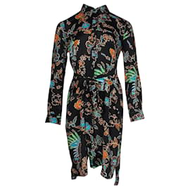 Diane Von Furstenberg-Robe chemise noire à manches longues et à fleurs-Autre