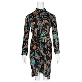 Diane Von Furstenberg-Schwarzes, langärmliges Hemdblusenkleid mit Blumenmuster-Andere