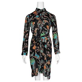 Diane Von Furstenberg-Black Floral Long Sleeve Shirt Dress-Other