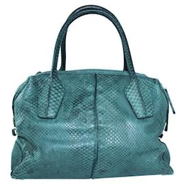 Tod's-TOD'S Python Skin Green Leather D-Styling Bauletto Mini with detachable Strap-Green