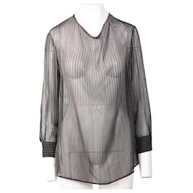 Giorgio Armani-GIORGIO ARMANI Camiseta de manga larga de malla a rayas-Negro