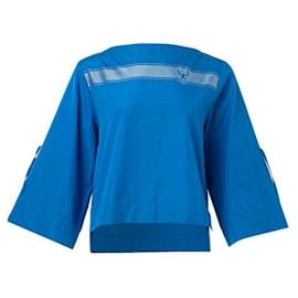 Hermès-Blaue Bluse mit U-Boot-Ausschnitt-Blau