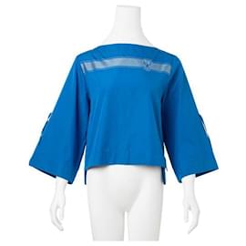 Hermès-Blaue Bluse mit U-Boot-Ausschnitt-Blau