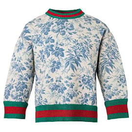 Gucci-Moletom Neoprene Floral Azul Claro-Multicor