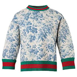 Gucci-Sweat-shirt en néoprène à fleurs bleu clair-Multicolore