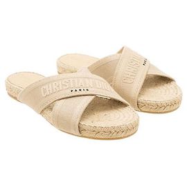 Dior Granville Dway Gold Beige Espadrille Logo Slide Slide Bege