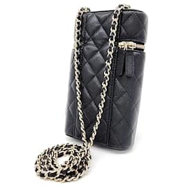 Chanel-Chanel Bolso bandolera con cadena y soporte para teléfono cosmético-Negro