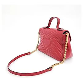 Gucci-Gucci Matelassé Marmont Top Handle Bag (498110)-Red