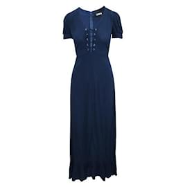 Reformation-REFORMATION Maxi Blue Navy Dress with Front Tie-Navy blue