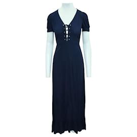 Reformation-REFORMATION Maxi Blue Navy Dress with Front Tie-Navy blue