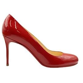 Christian Louboutin-CHRISTIAN LOUBOUTIN Red Fifi 85 Patent Calf Heels-Red