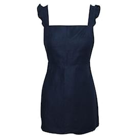 Reformation-REFORMATION Mini Linen Dress with Open Back-Navy blue