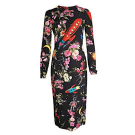 Dolce & Gabbana-DOLCE & GABBANA Vestido midi con estampado de galaxia y flores-Negro