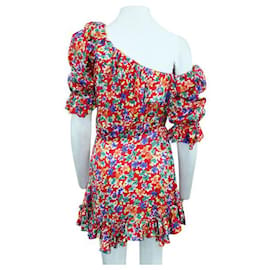 Saint Laurent-Saint Laurent One Shoulder Ruffled Multicolor Print Asymmetric Mini Dress-Multiple colors
