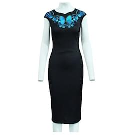 Autre Marque-Zeitgenössisches, schwarzes, schmal geschnittenes Designerkleid mit Schmetterlingsdruck-Mehrfarben