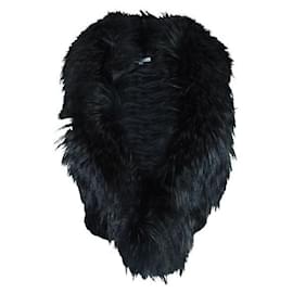 Autre Marque-Chaleco de piel de mapache y conejo natural de diseñador contemporáneo-Negro
