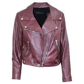 Reformation Burgundy Leather Biker Jacket Dark red