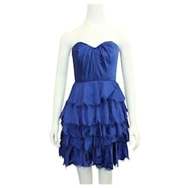 Autre Marque-Vivid Blue Strapless Dress with Scalloped Eyelash Hem-Blue