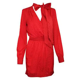 Saint Laurent-Saint Laurent Red Tie-Neck Jacquard Dress-Red