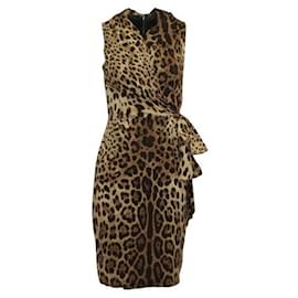 Dolce & Gabbana-Dolce & Gabbana Vestido midi con estampado de leopardo y lazo-Castaño