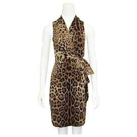 Dolce & Gabbana-Dolce & Gabbana Vestido midi con estampado de leopardo y lazo-Castaño