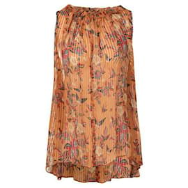 Isabel Marant-Isabel Marant Transparente, plissierte Bluse mit Vogeldruck-Orange