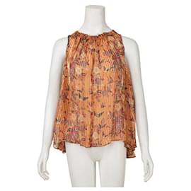 Isabel Marant-Isabel Marant Blusa transparente plisada con estampado de pájaros-Naranja