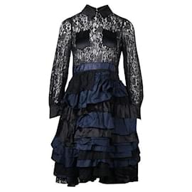 Autre Marque-Contemporary Designer Black And Navy Lace Dress-Black