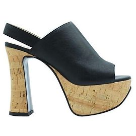 Chloé Chloe "Alice" Slingback Sheepskin Cork Heels Black