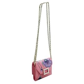 Roger Vivier-Roger Vivier Pink Compact Wallet/ Chain Mini Shoulder Bag-Pink