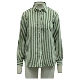Autre Marque-CONTEMPORARY DESIGNER Green Striped Linen Shirt-Green