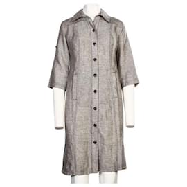 Autre Marque-ZEITGENÖSSISCHES DESIGNER-Kleid aus grauem Leinen-Grau