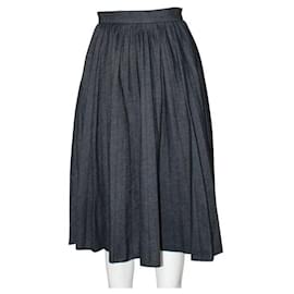 Msgm-Msgm Dark Blue Jeans Pleated Midi Skirt-Other