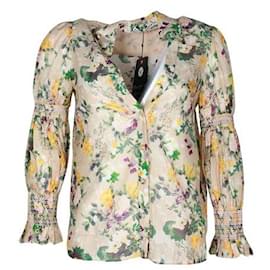 Alice + Olivia-ALICE + OLIVIA Silk Cotton Floral Shirt with Smocking Detail-Other
