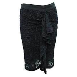 Carolina Herrera-Carolina Herrera Black Lace Skirt with Front Frill-Black