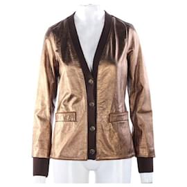 Autre Marque-CONTEMPORARY DESIGNER Gold Leather and Wool Jacket-Golden