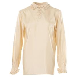 Gucci-GUCCI Ruffle Collar and Cuff Detail Long Sleeve Blouse-Beige