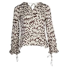Tory Burch-Tory Burch Brown and White Print Blouse-Brown