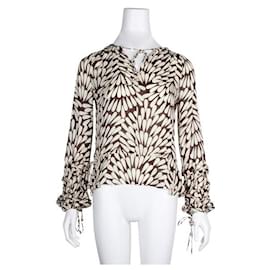 Tory Burch-Tory Burch Brown and White Print Blouse-Brown