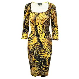 Just Cavalli-JUST CAVALLI Kleid mit Schlangenhaut-Print in Schwarz und Gelb-Andere