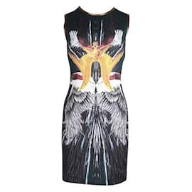 Autre Marque-Vestido de neopreno con estampado de águila multicolor de diseñador contemporáneo-Multicolor