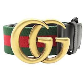 Gucci-Schwarzer Ledergürtel mit charakteristischer Web-GG-Schnalle, Unisex-Mehrfarben